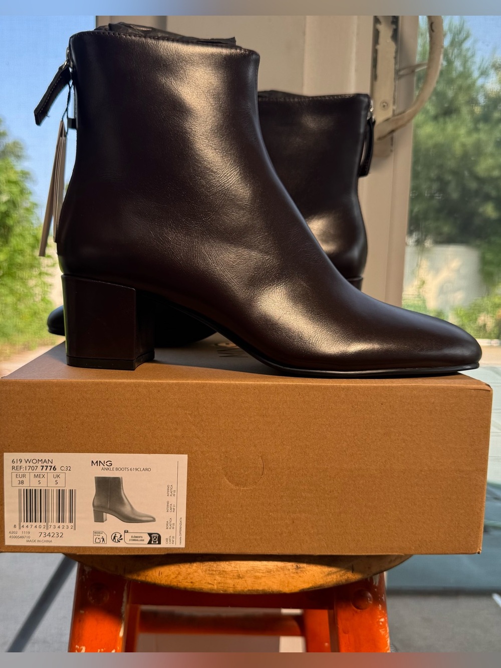 MANGO Claro Genuine Leather Ankle Boots Dark Brown Block Heel Women’s 7.5 NIB - Picture 14 of 16